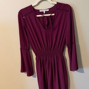 Colin Stuart Deep Plum Long-Sleeve Smocked Waist Dress